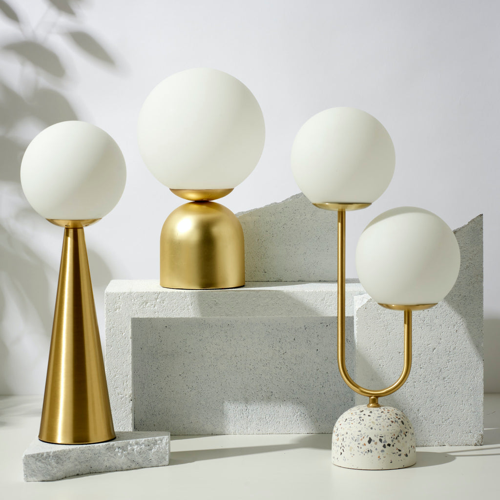 Amalfi Orion Table Lamp Gold & White 15x15x45cm