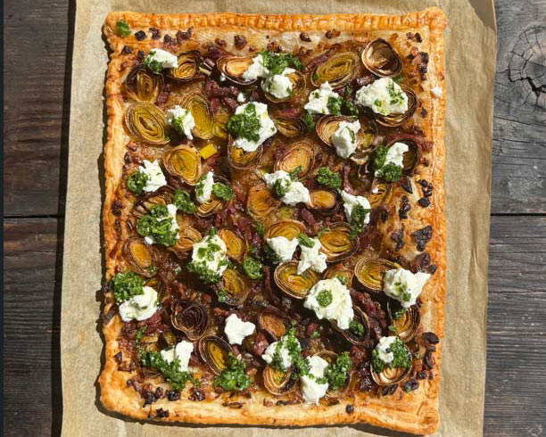 Leek and Rosemary Tart with Pancetta, Herbs & Feta