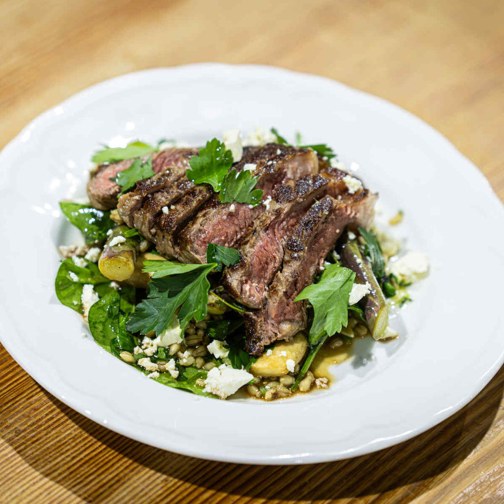 Beef  with Mushroom, Asparagus, Pearl Barley and Feta