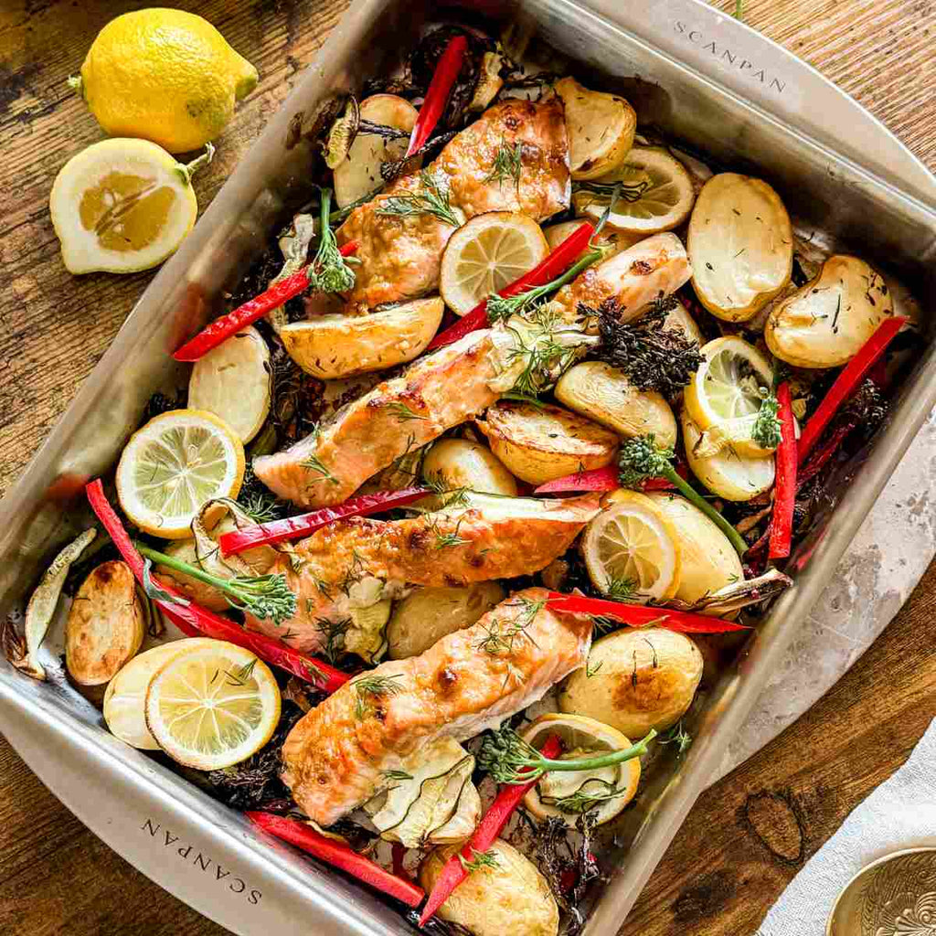 One Pan Salmon & Veggie Bake