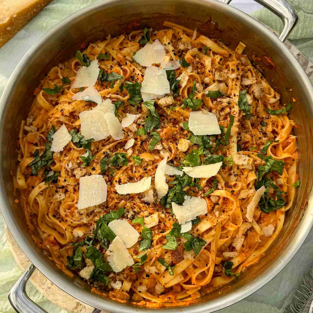 Truffle Vodka Tagliatelle with Crispy Chilli Pangrattato
