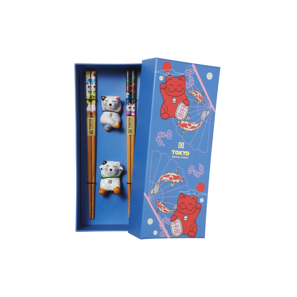 Tokyo Design Lucky Cat Chopstick with Rest 4 Pieces Set