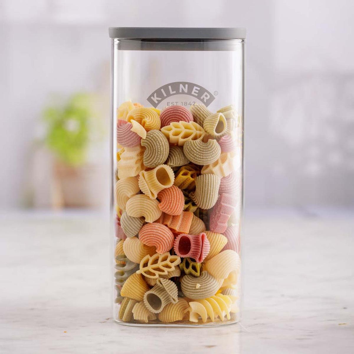 Kilner Fresh Storage Square Jar 1.5L | Minimax - with pasta inside