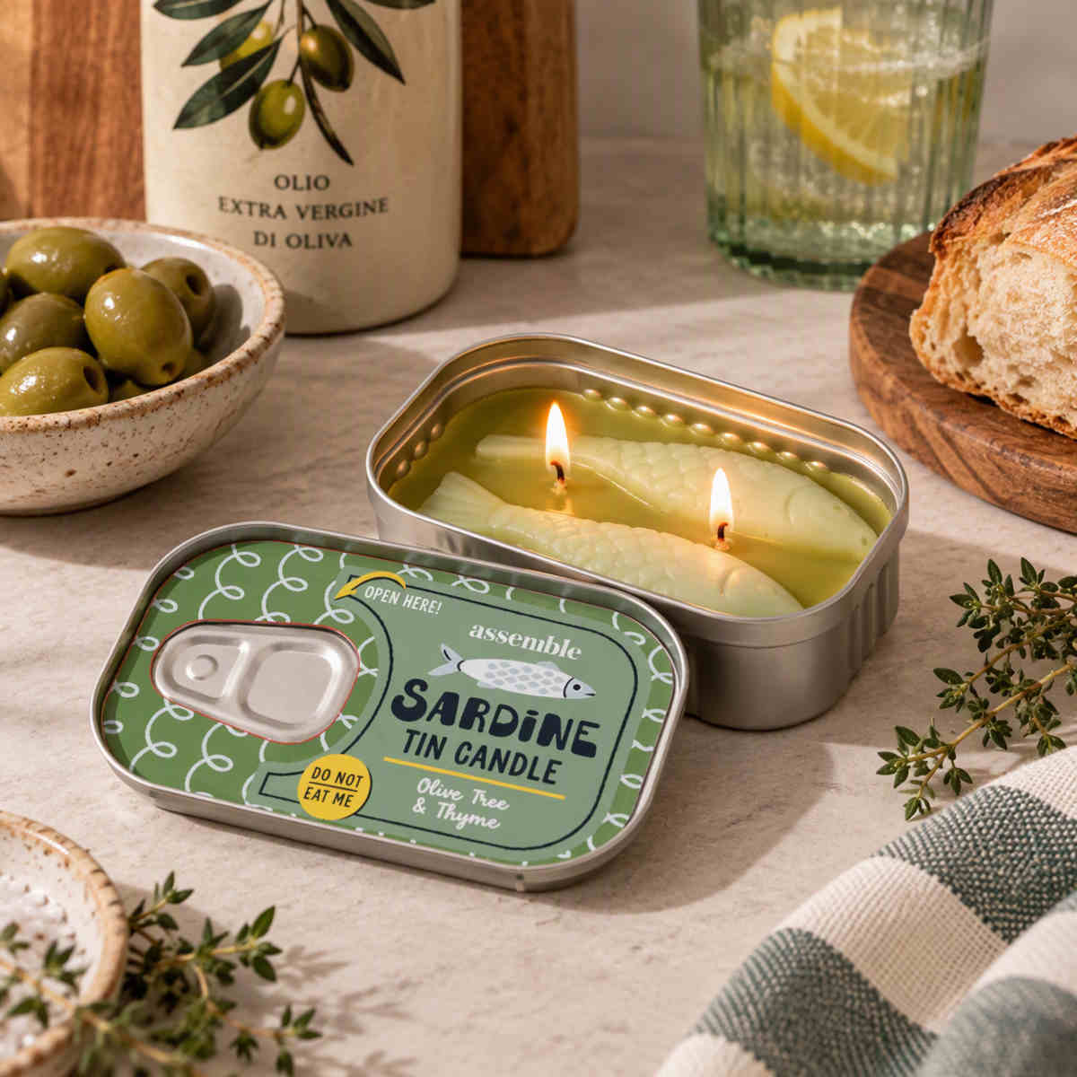Assemble Sardine Tin Candle Olive 10.5x6.5cm