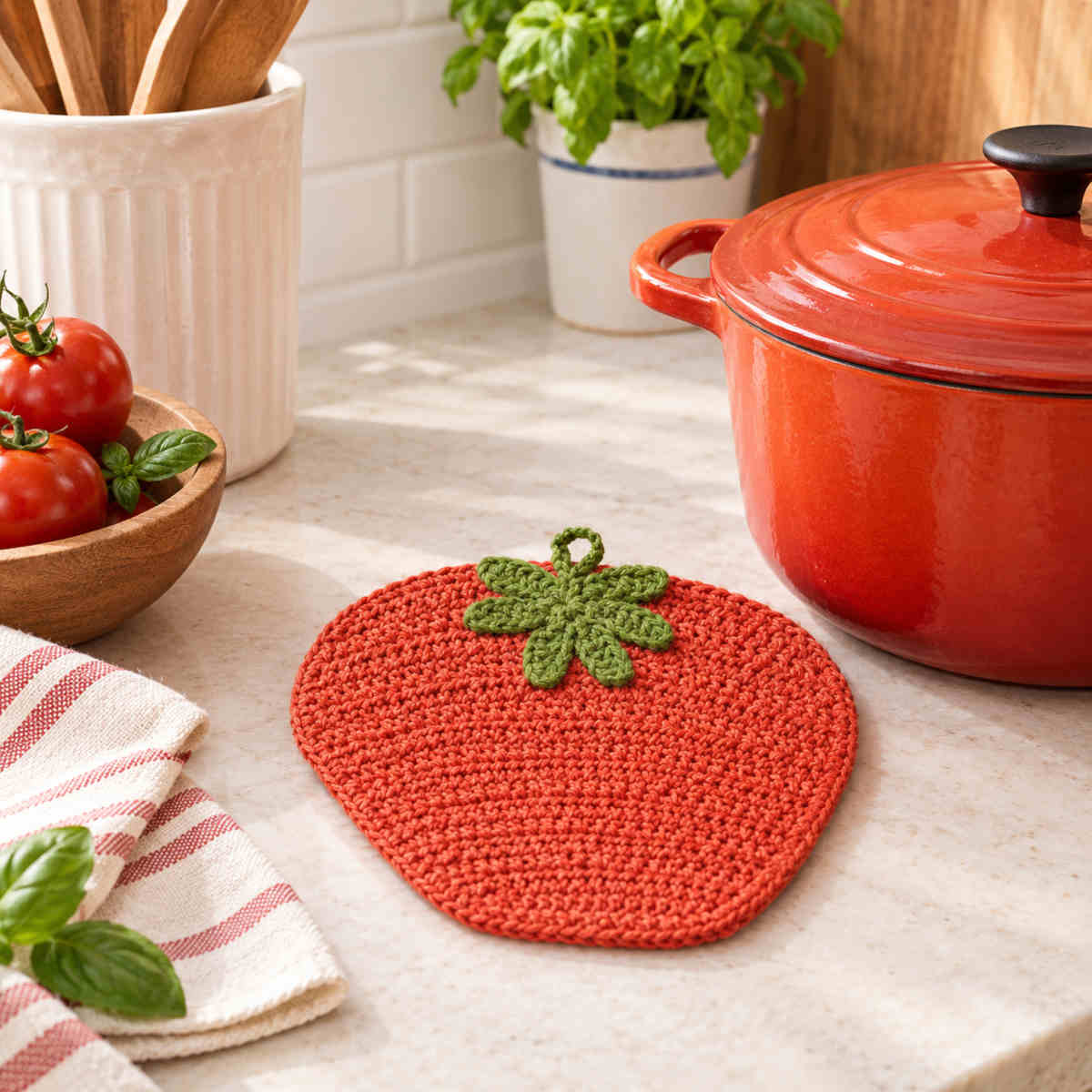 Assemble Tomato Cotton Knit Pot Holder 20x20cm