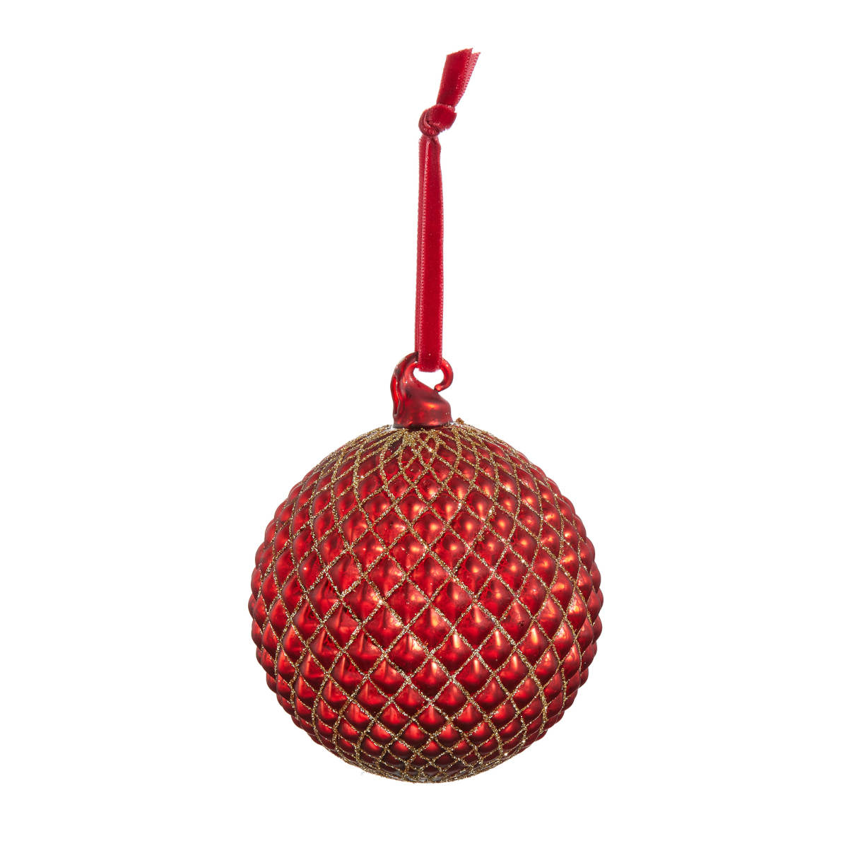 RAZ Quilt Bauble  Red/Gold 10cm