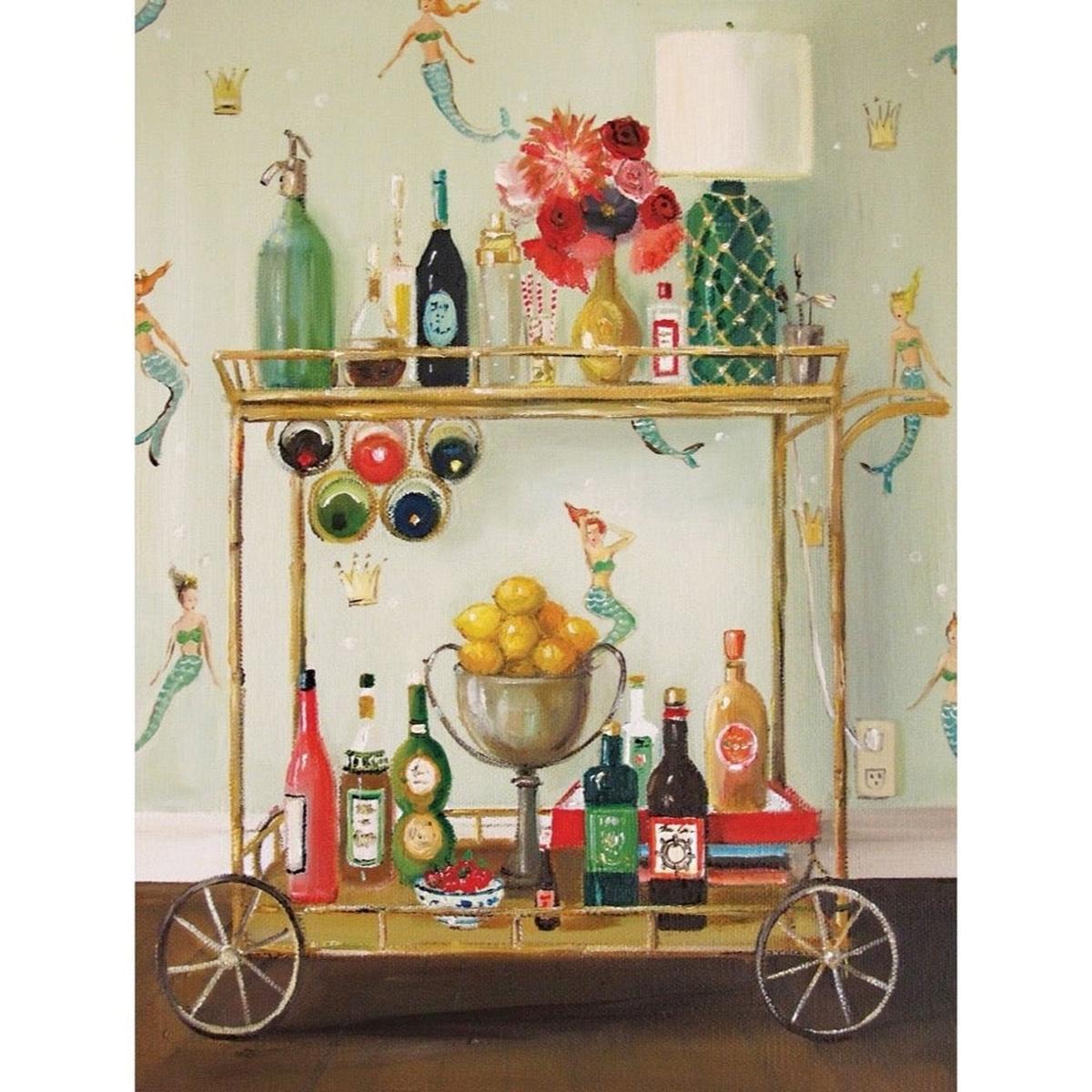 New York Puzzle Company Janet Hill Barmaids Puzzle 500 Piece showing vintage bar cart artwork