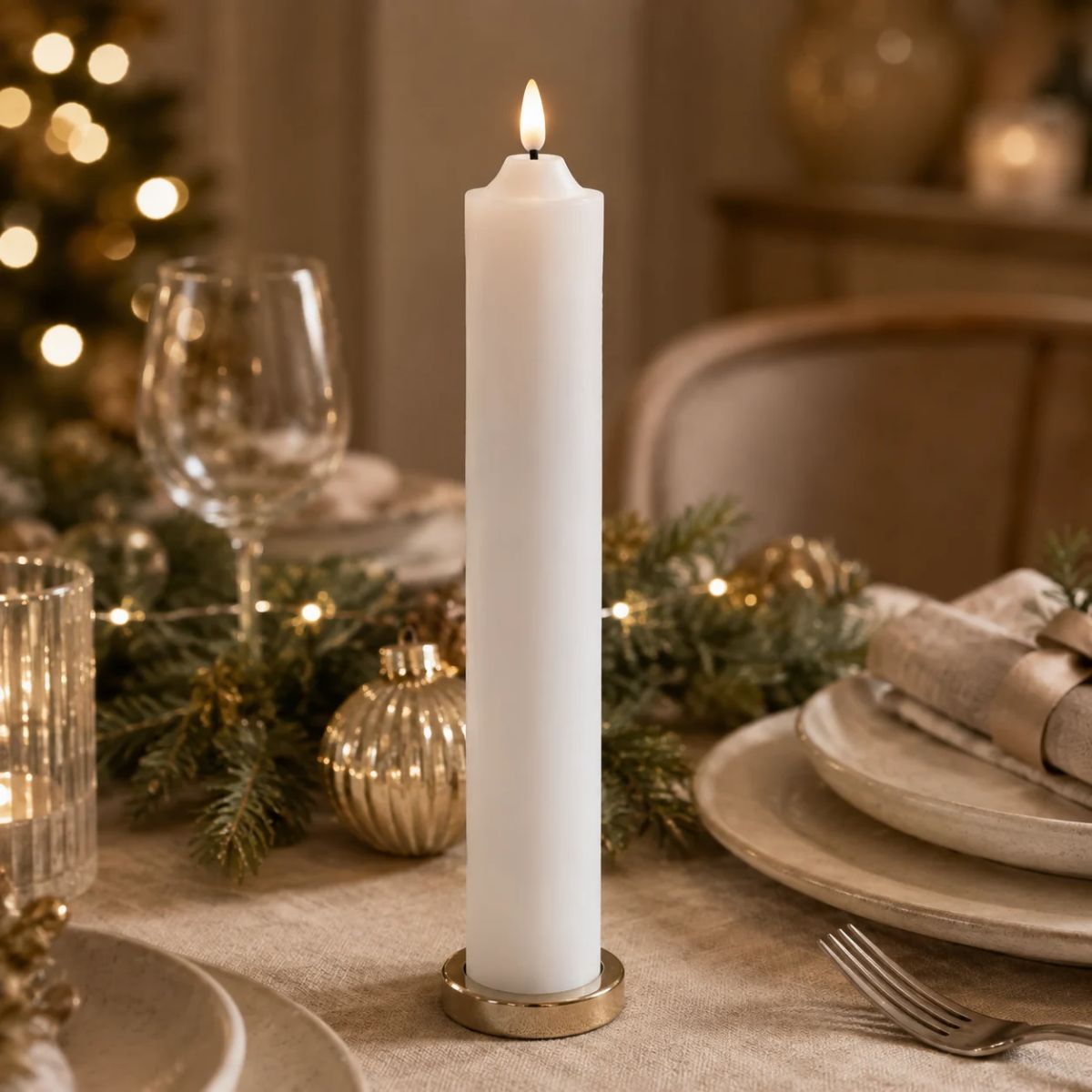 Swing Gifts LED Ellipse Narrow Pillar Candle White 5x30cm
