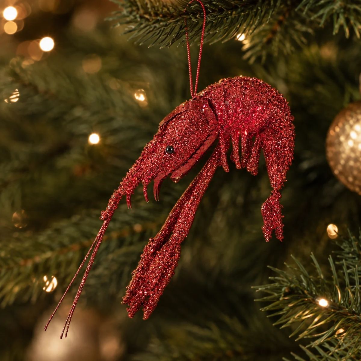 Florabelle Lester Glitter Prawn Ornament Red 19cm