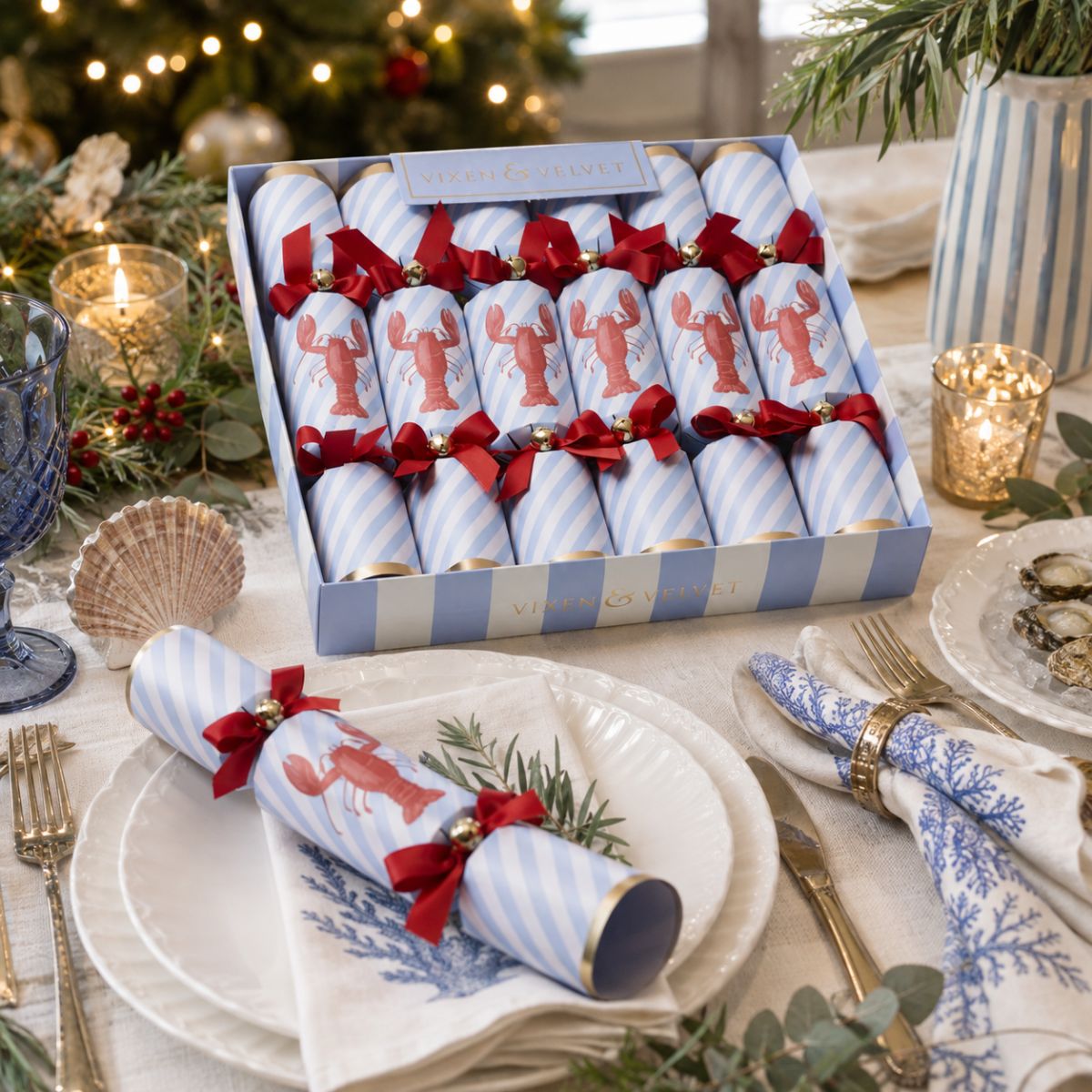 Florabelle Lobster Stripe Crackers box of 6