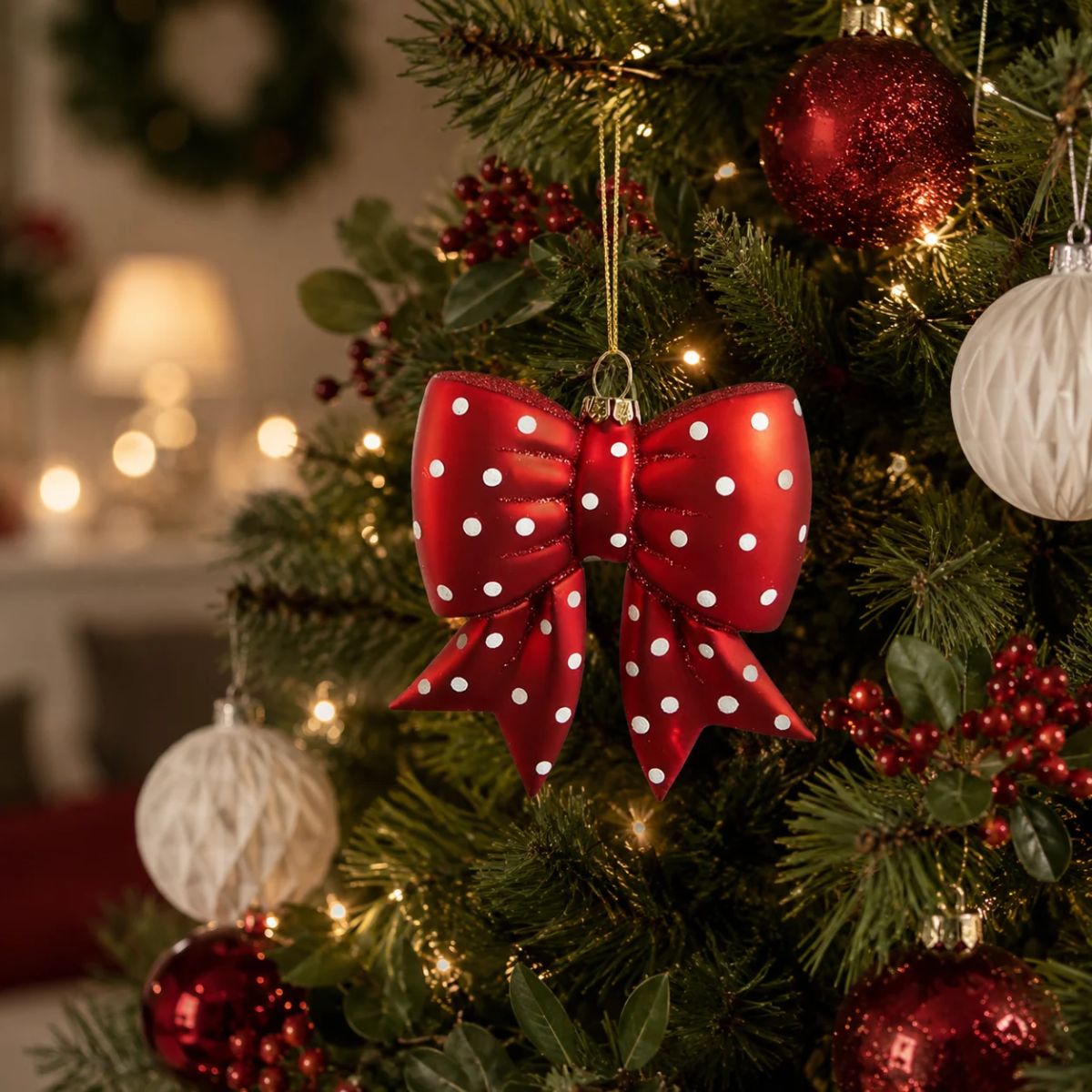 Florabelle Spotty Bow Glass Tree Decoration 10cm