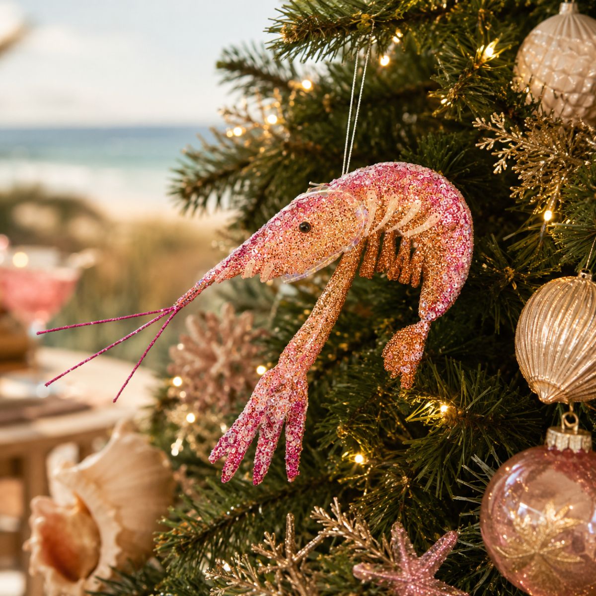 Florabelle Lester Glitter Prawn Ornament Pink Orange Ombre 19cm