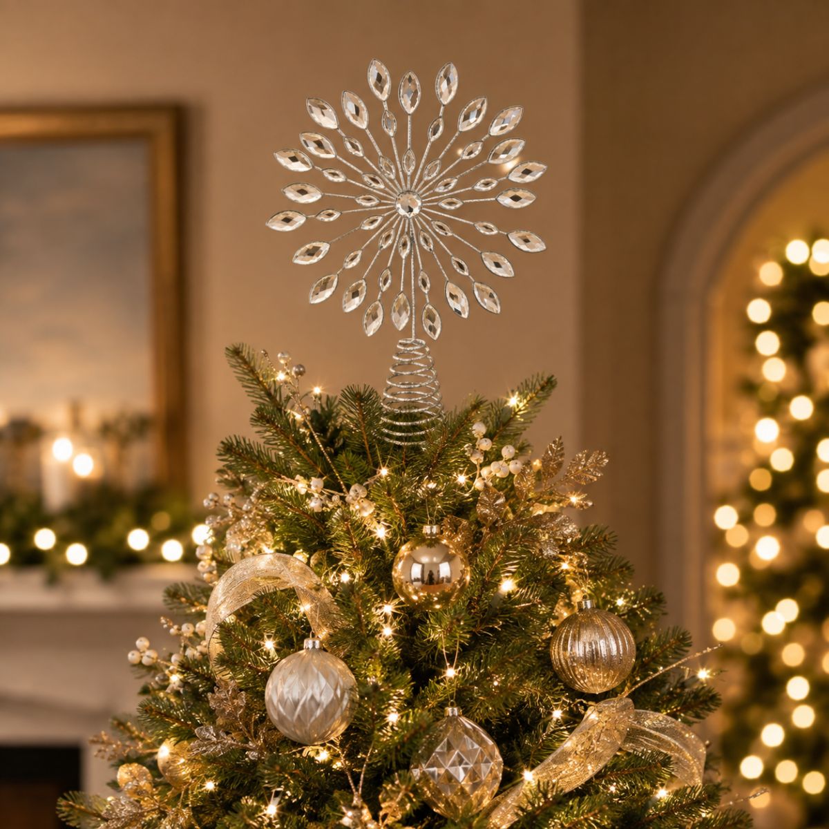 Swing Gifts Jewelled Flowerburst Tree Topper Silver