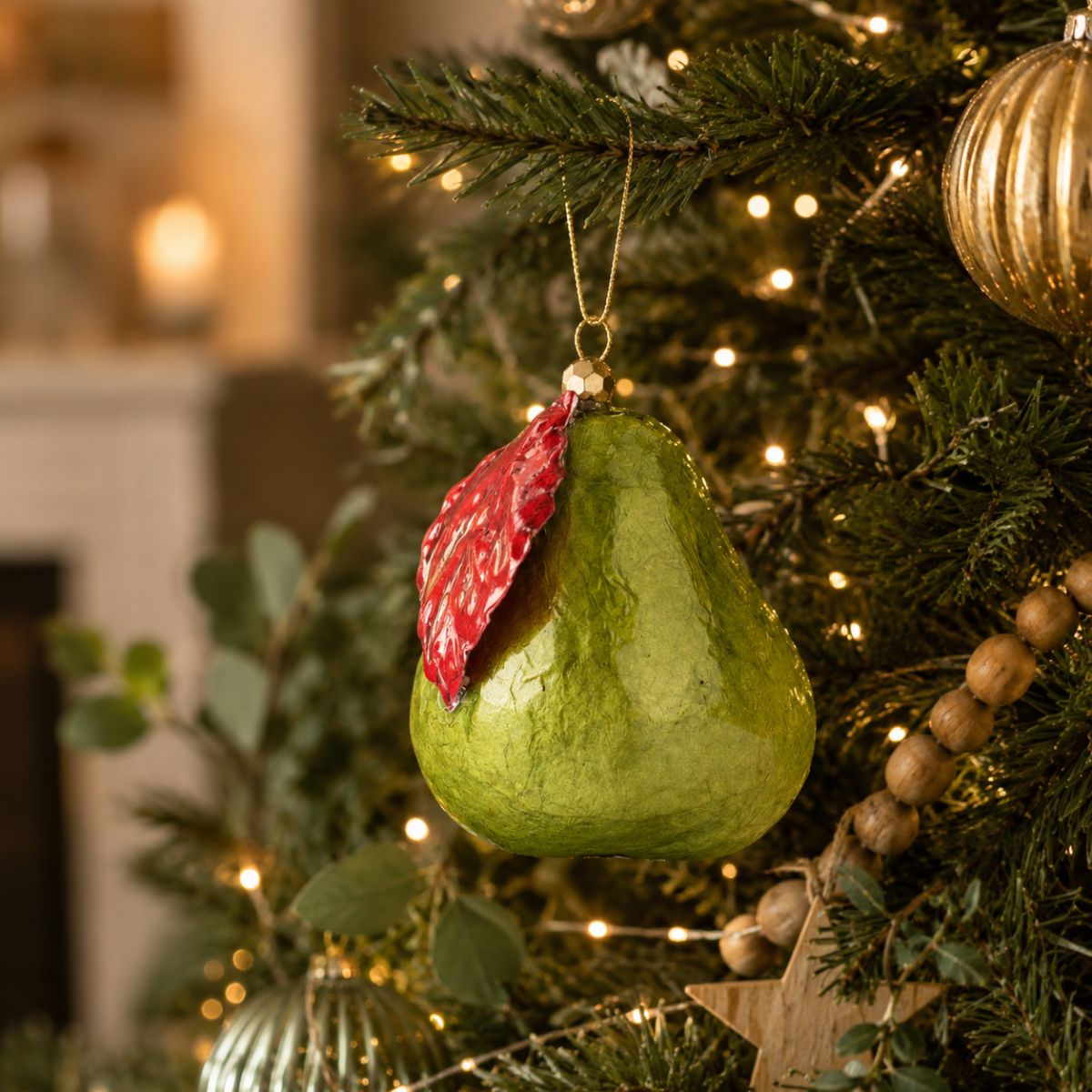 Florabelle Handpainted Capiz Pear Decoration Green 9cm