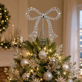 Swing Gifts Metal Glitter Bow Tree Topper Silver
