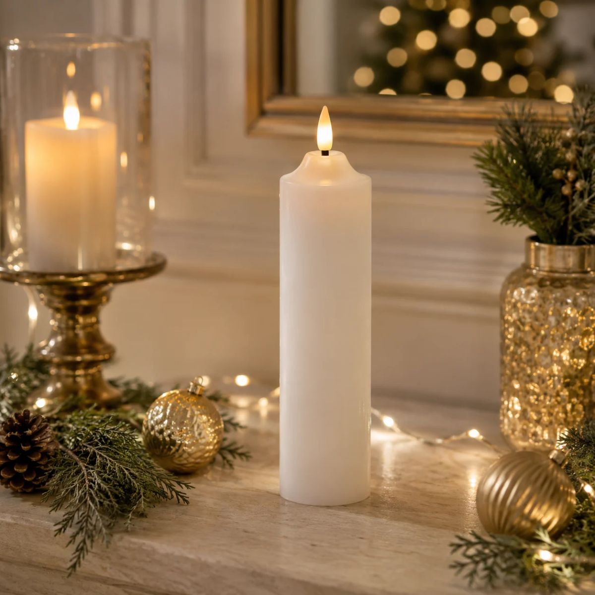 Swing Gifts LED Ellipse Narrow Pillar Candle White 5 x 20cm