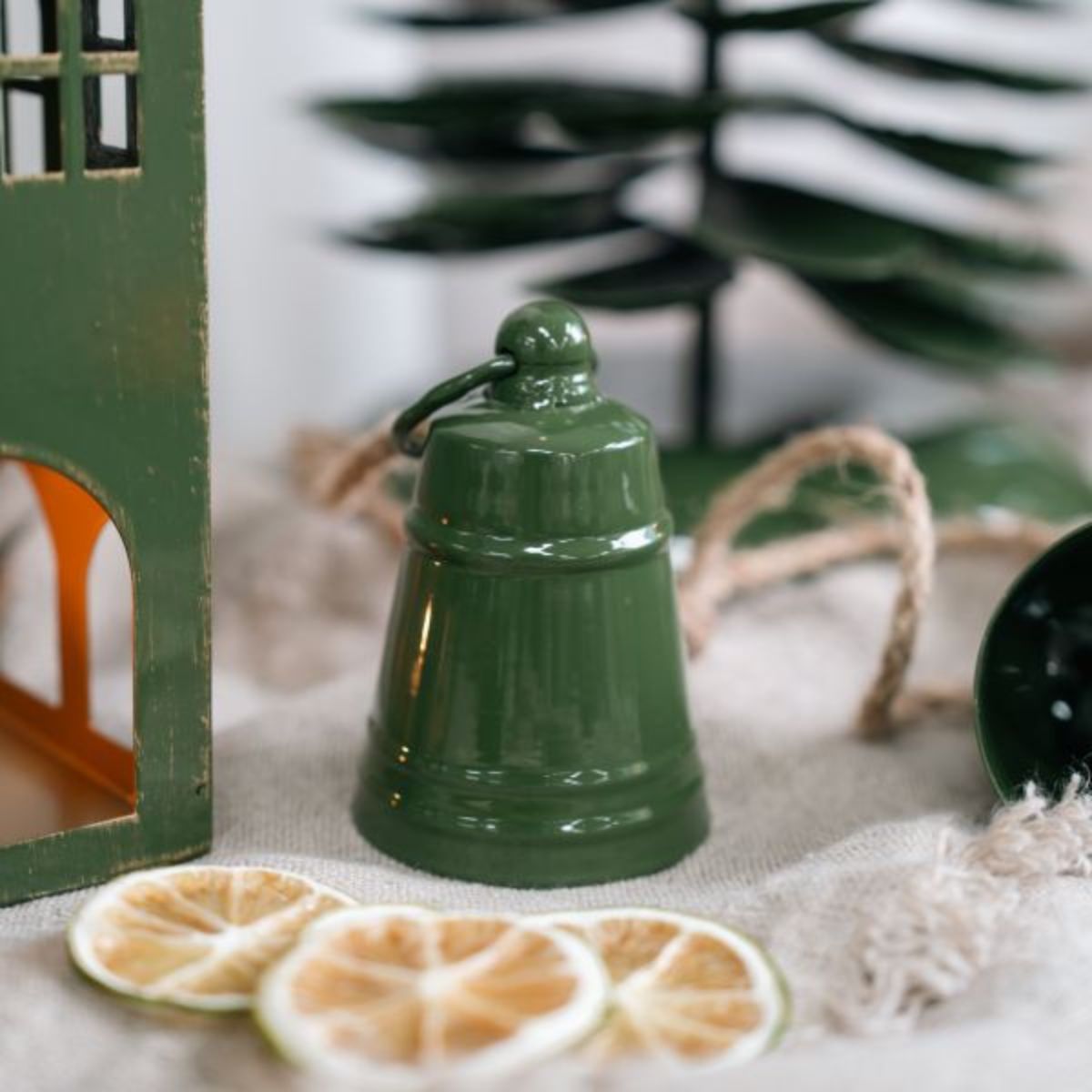 Mediterranean Market Lune Green Enamel Bell 7 x 10cm