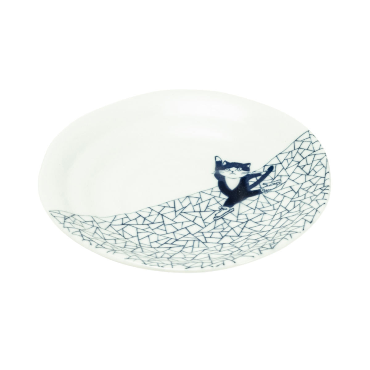 Concept Round Plate with a Geometric Design and a Skating Cat Illustration | Minimax