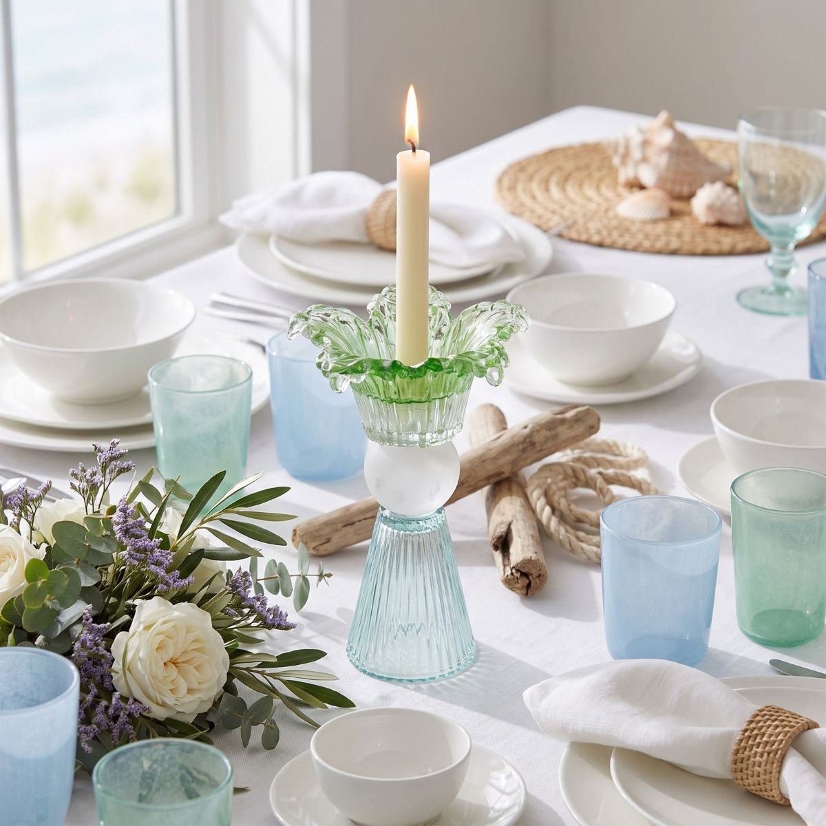 Swing Gifts Myrtle Floral Candle Holder Green Blue 18.5cm
