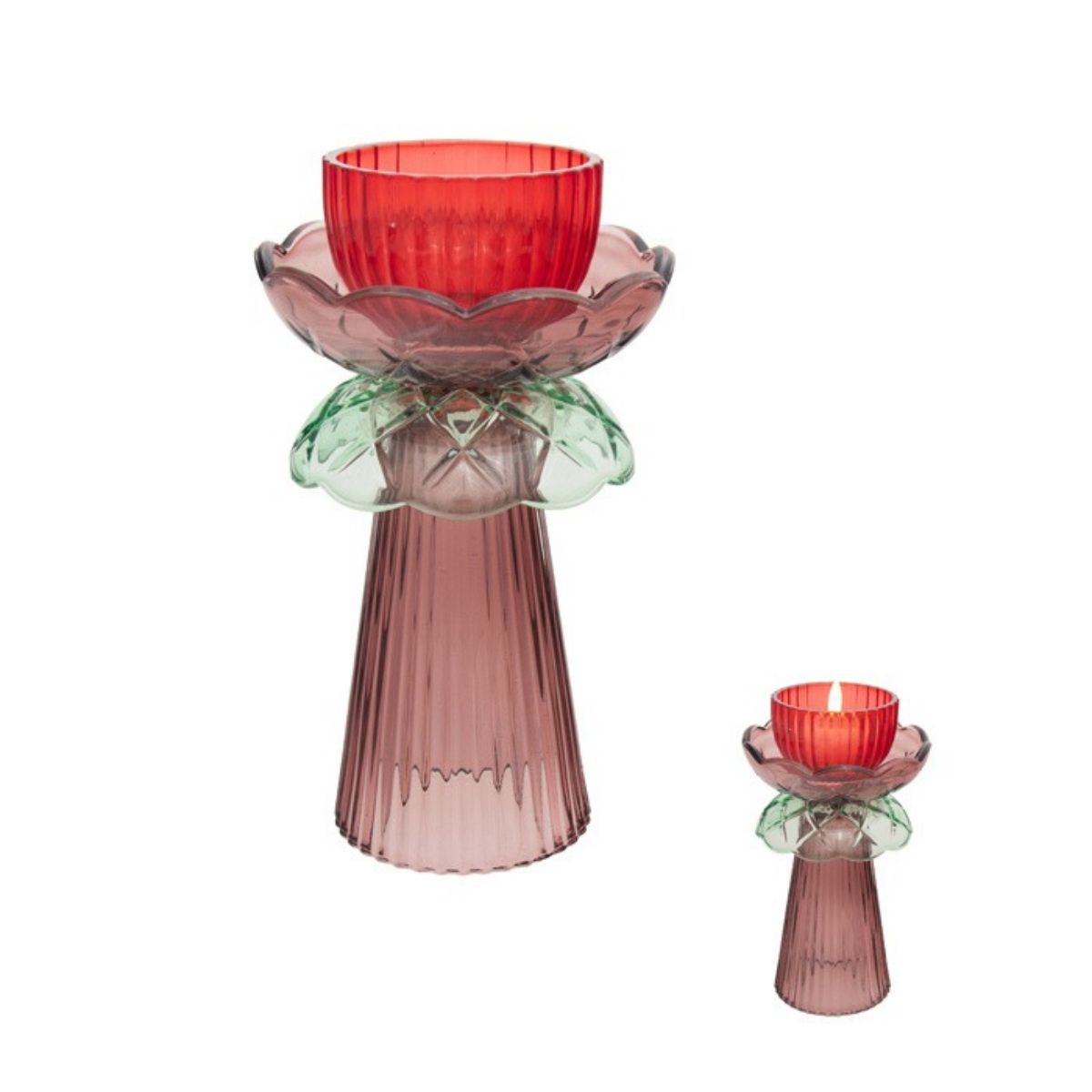 Swing Gifts Pemina Glass Votive Holder Red Green 21cm