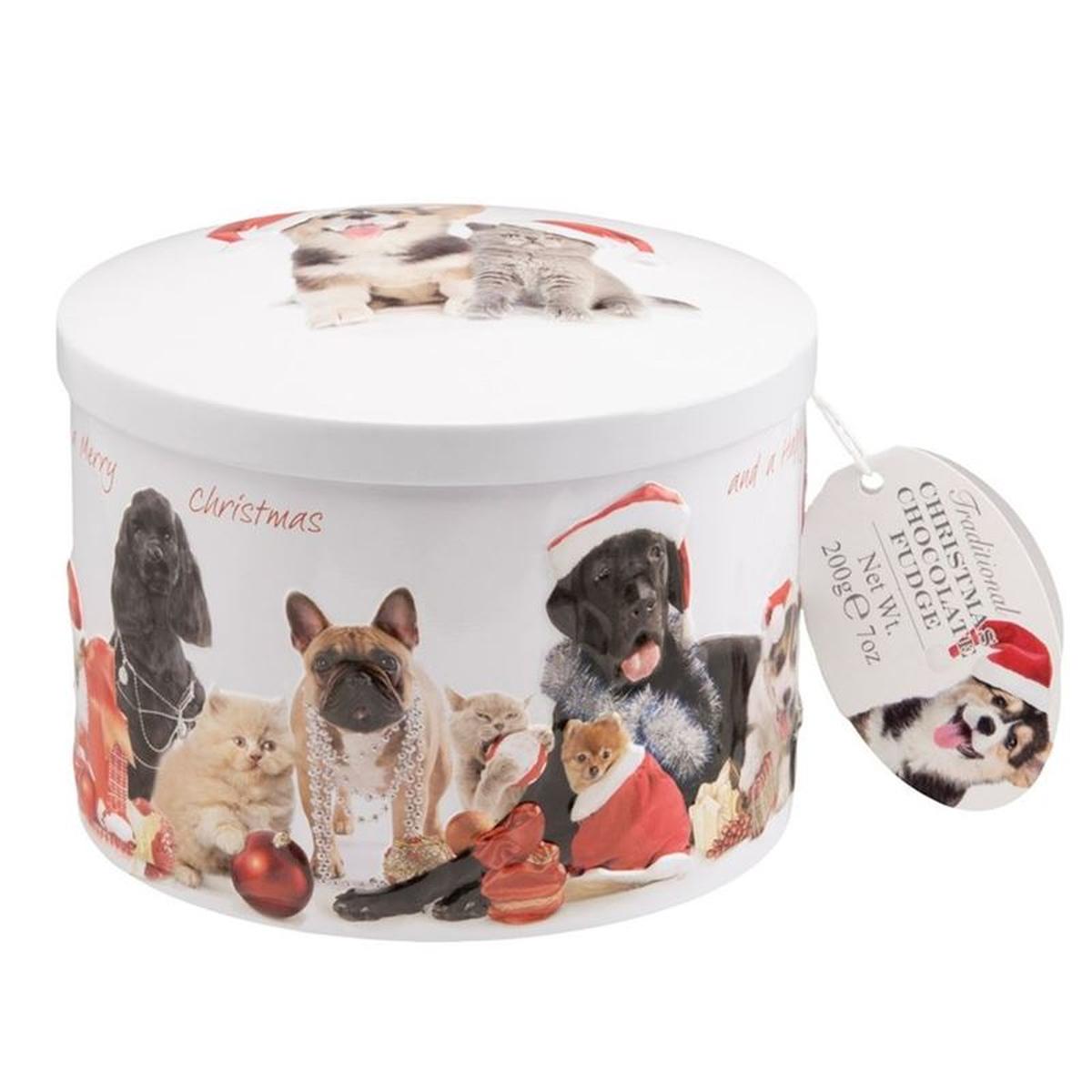Gardiners Christmas Cat & Dog Tin Chocolate Fudge 200g | Minimax
