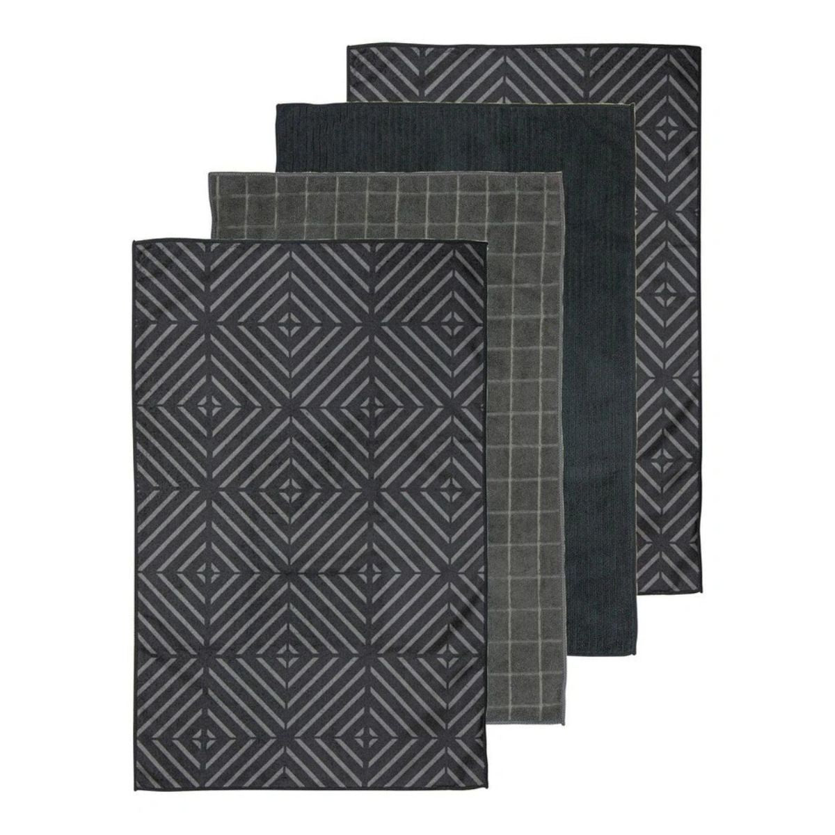 Ladelle Benton Microfibre Tea Towel Charcoal 4 Pack | Minimax