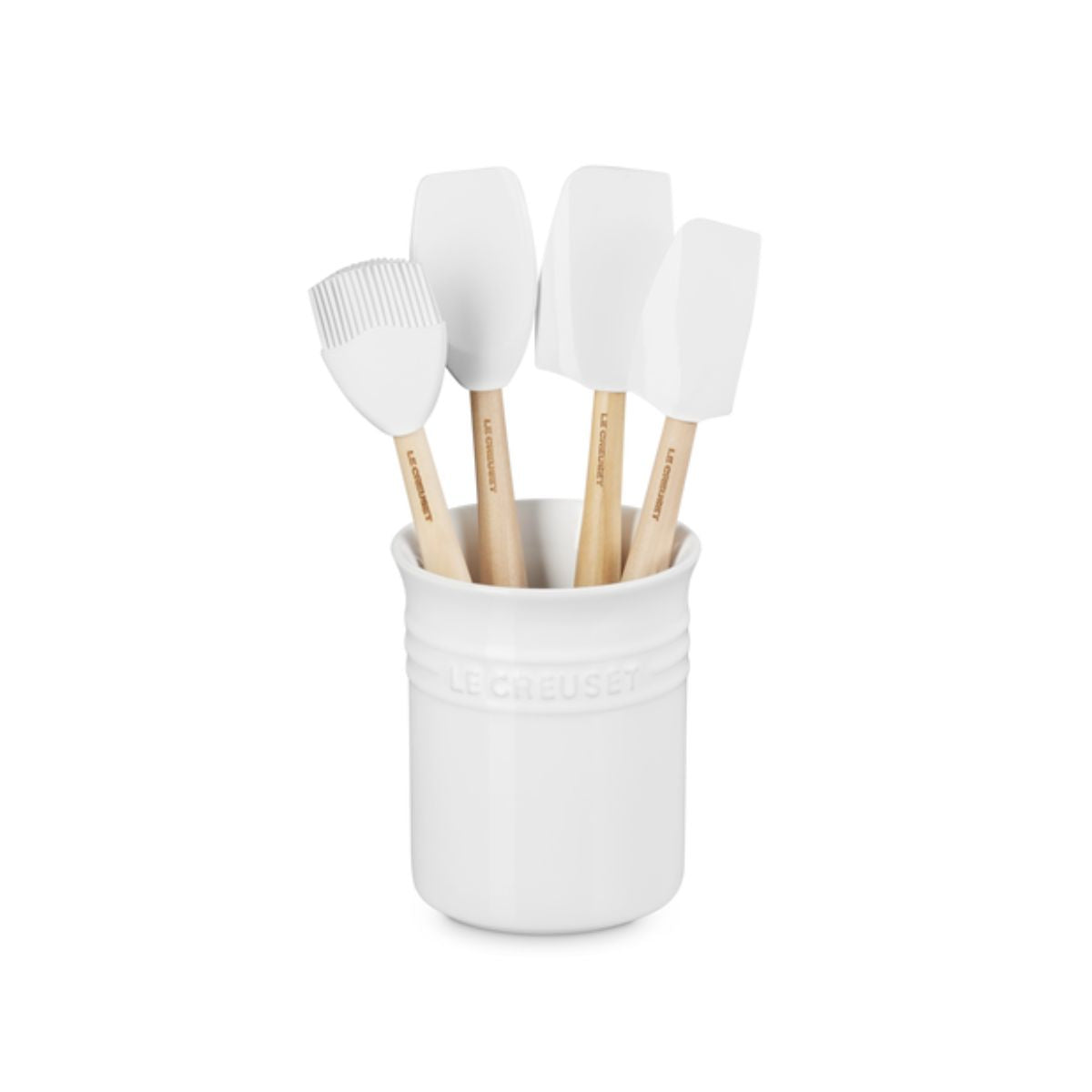 Le Creuset Spatula Set with Crock White (5 Piece) | Minimax