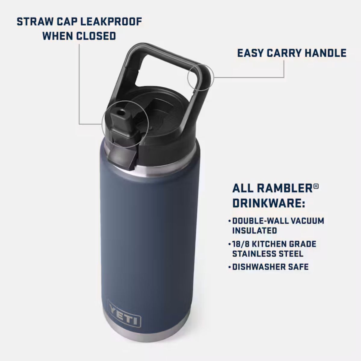 YETI Rambler Water Bottle with Straw Cap Black 26oz