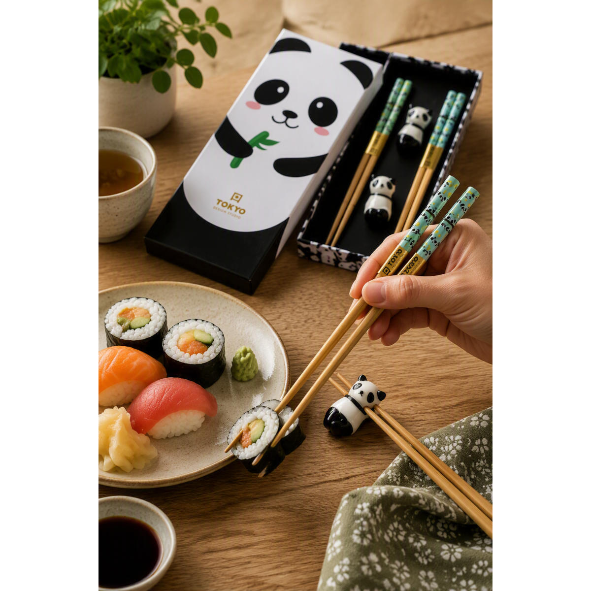 Tokyo Design Panda Chopstick with Rest 4 Pieces Set