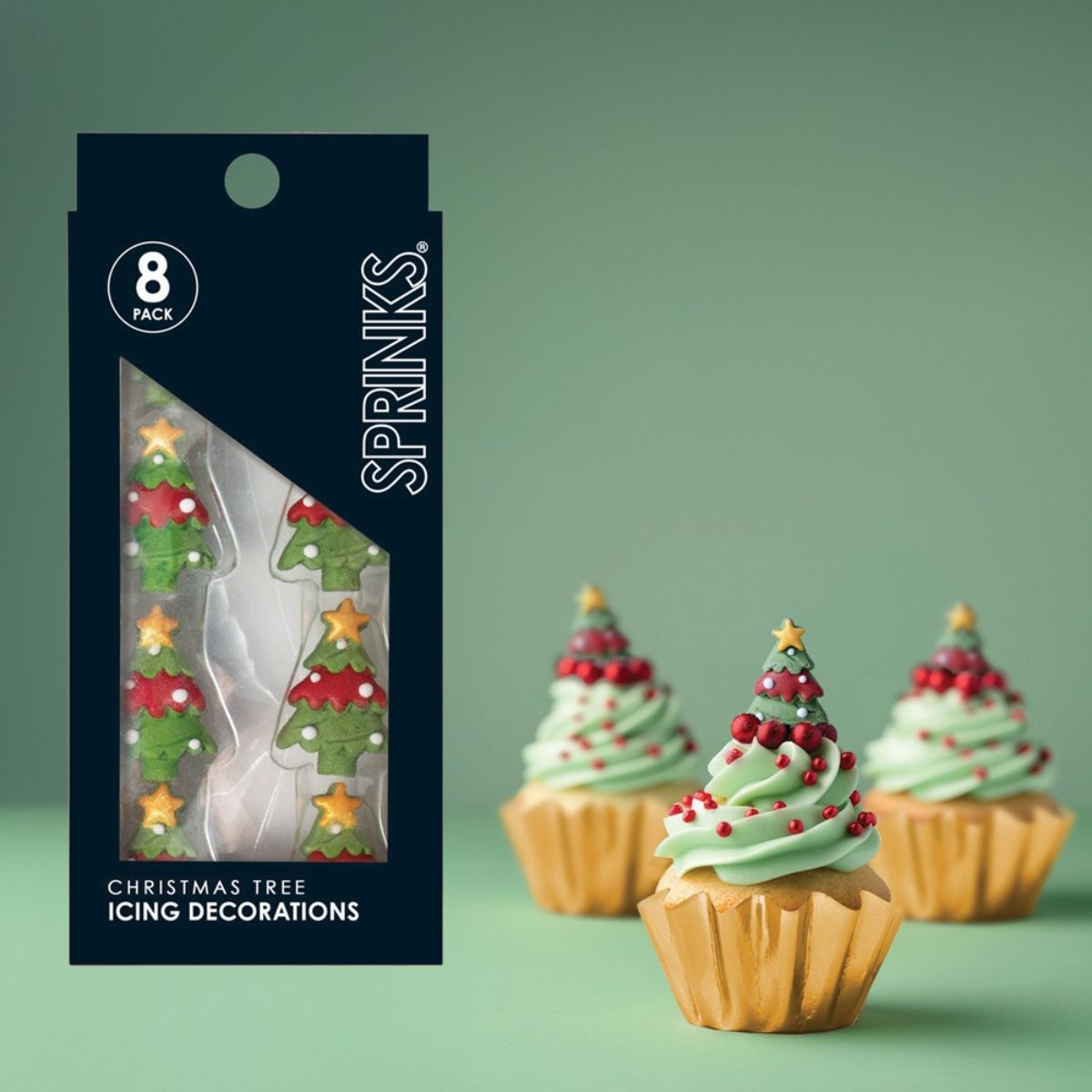 Sprinks Icing Decorations Christmas Trees 8 Pieces