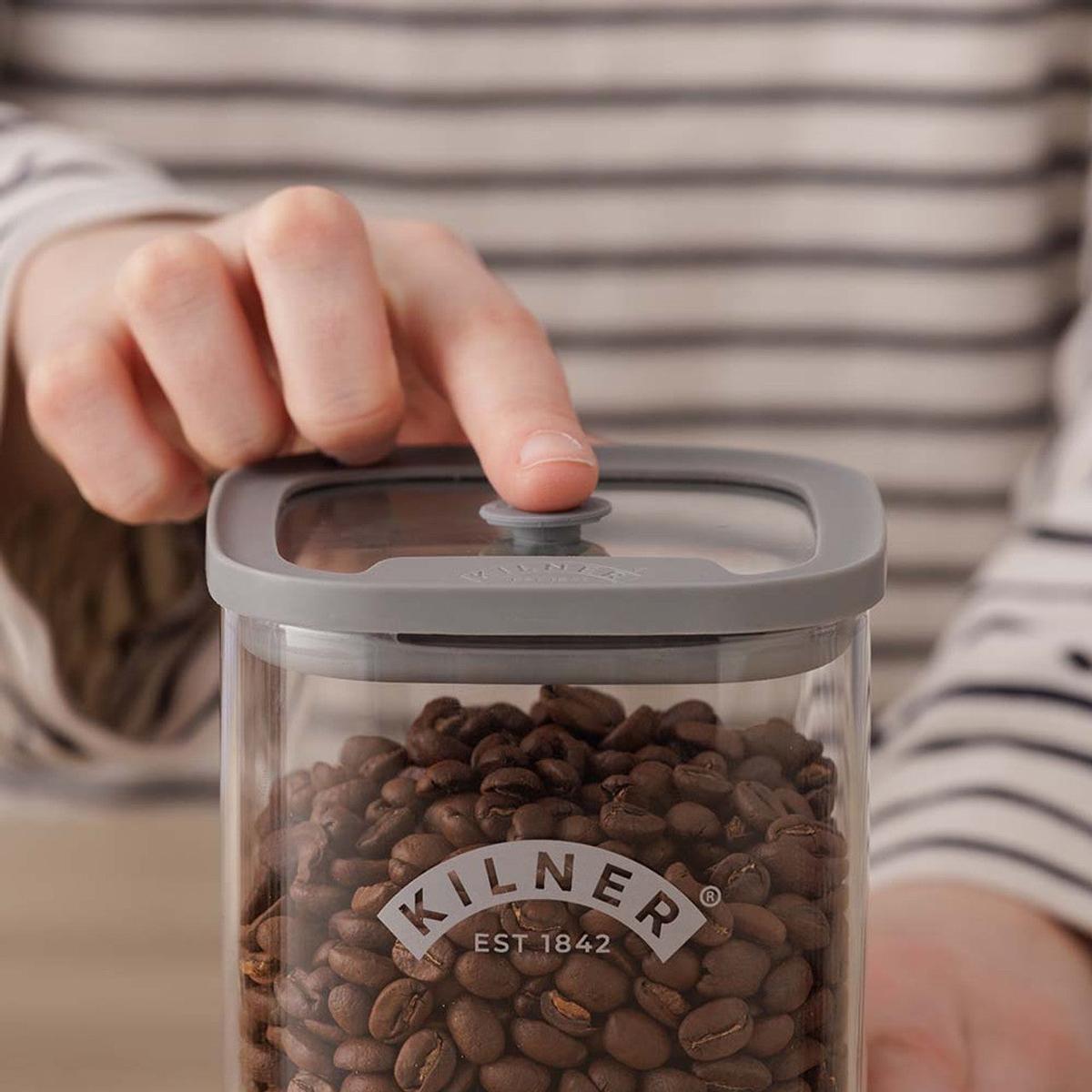 Kilner Fresh Storage Square Jar 1.5L | Minimax - with coffee beans inside