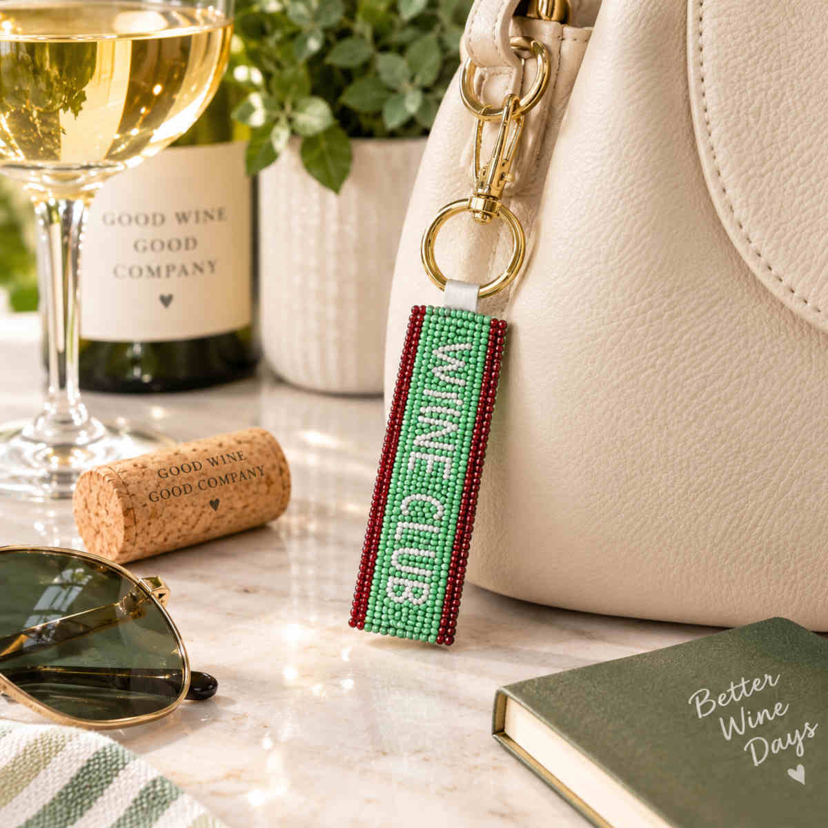Coast to Coast Home Wine Club Beaded Keyring Mint 3x17cm