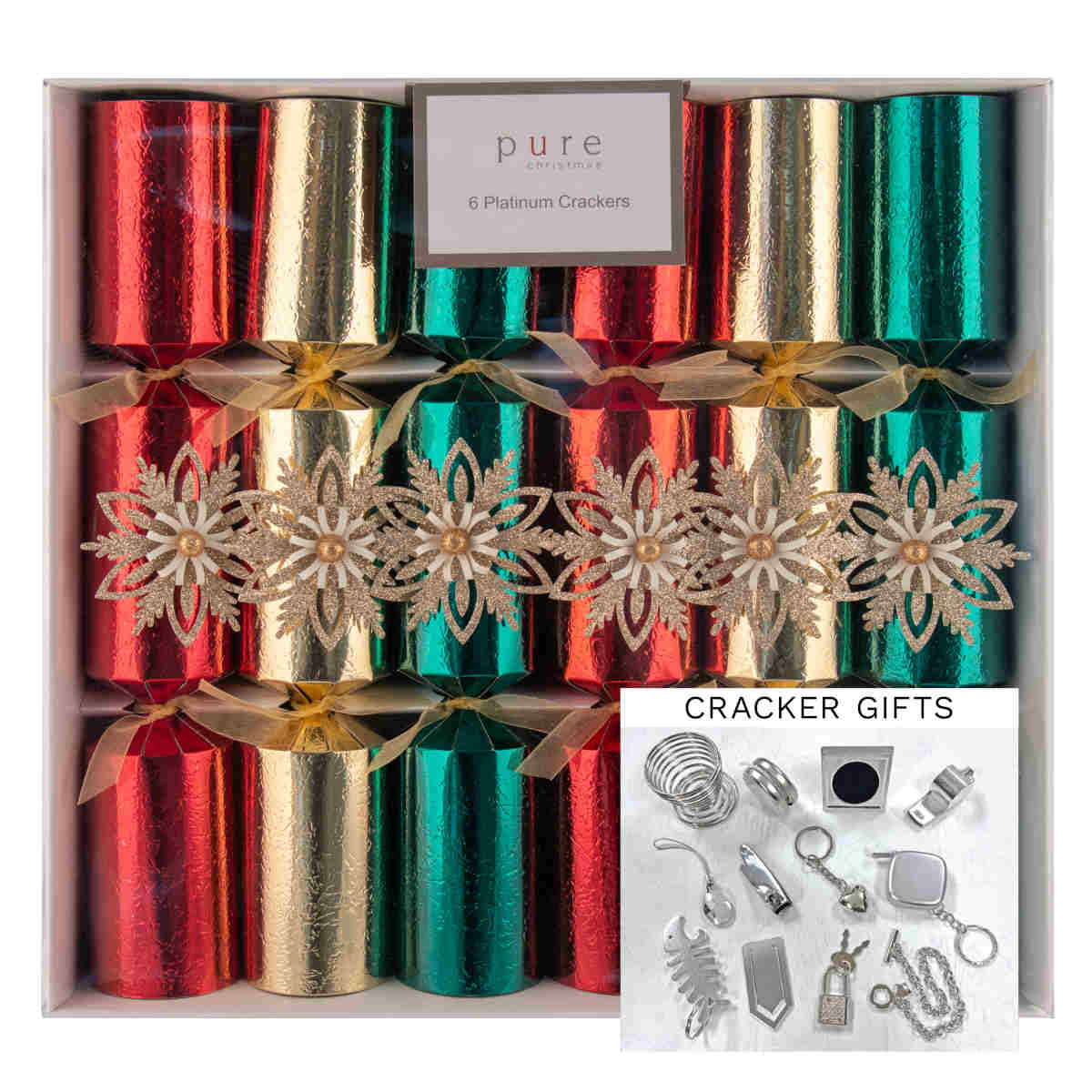 Pure Christmas Platinum Cracker 36cm (Set of 6) | Minimax