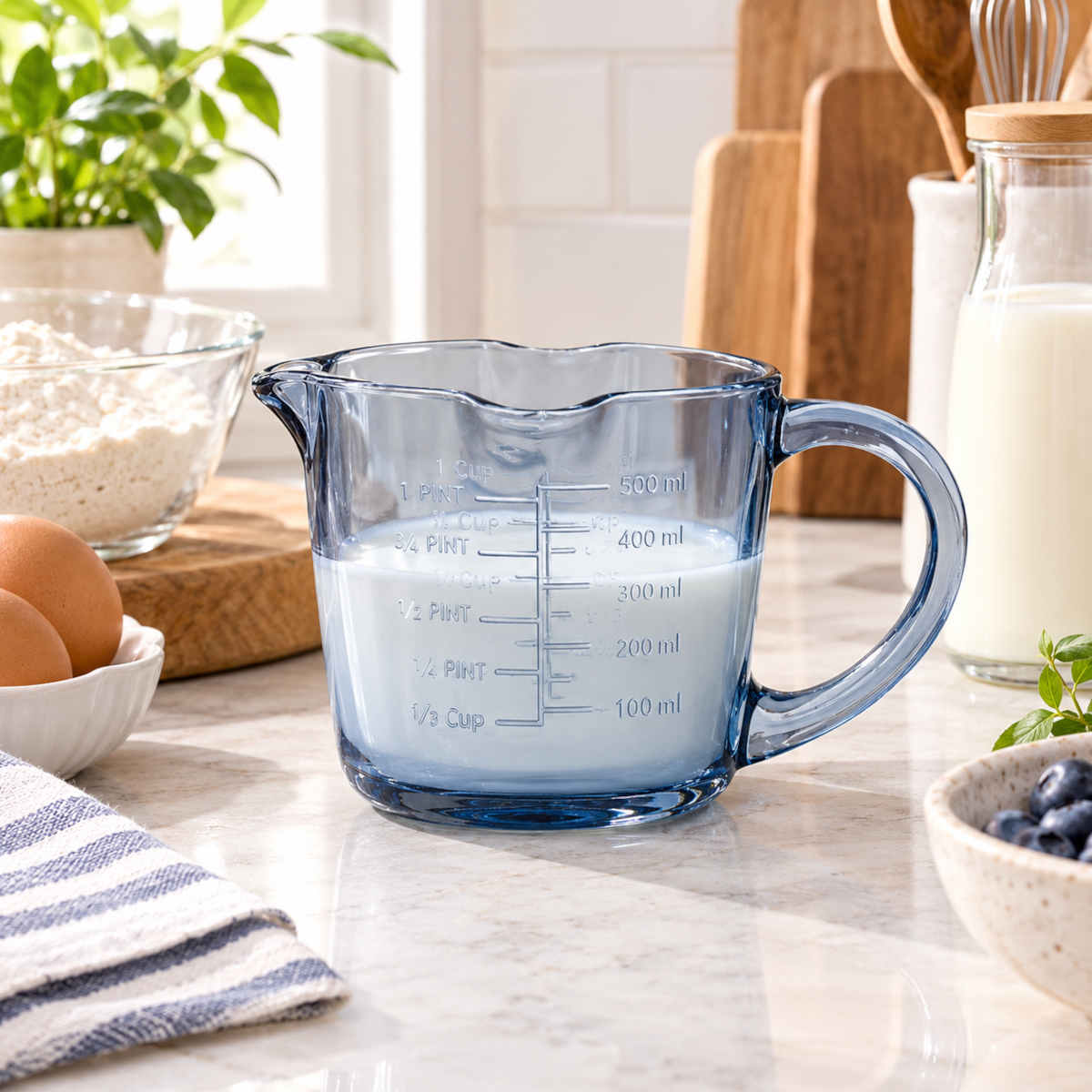 Assemble Lia Glass Measure Jug Denim 16.5x14x10.5cm