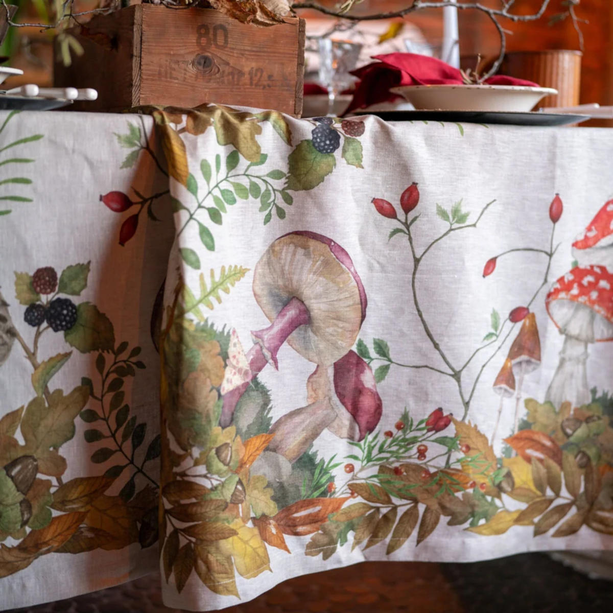 Tessitura Toscana Telerie Grifola Linen Tablecloth Mushroom 170x360cm