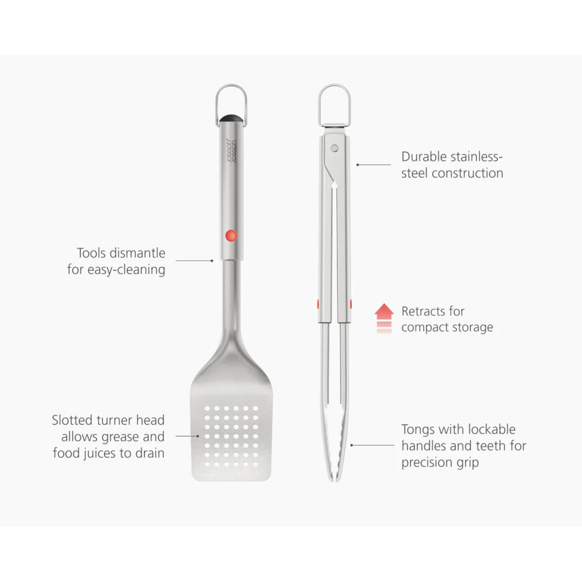 Joseph Joseph GrillOut™ Stainless-Steel BBQ Turner & Tongs Set 2-Piece | Minimax
