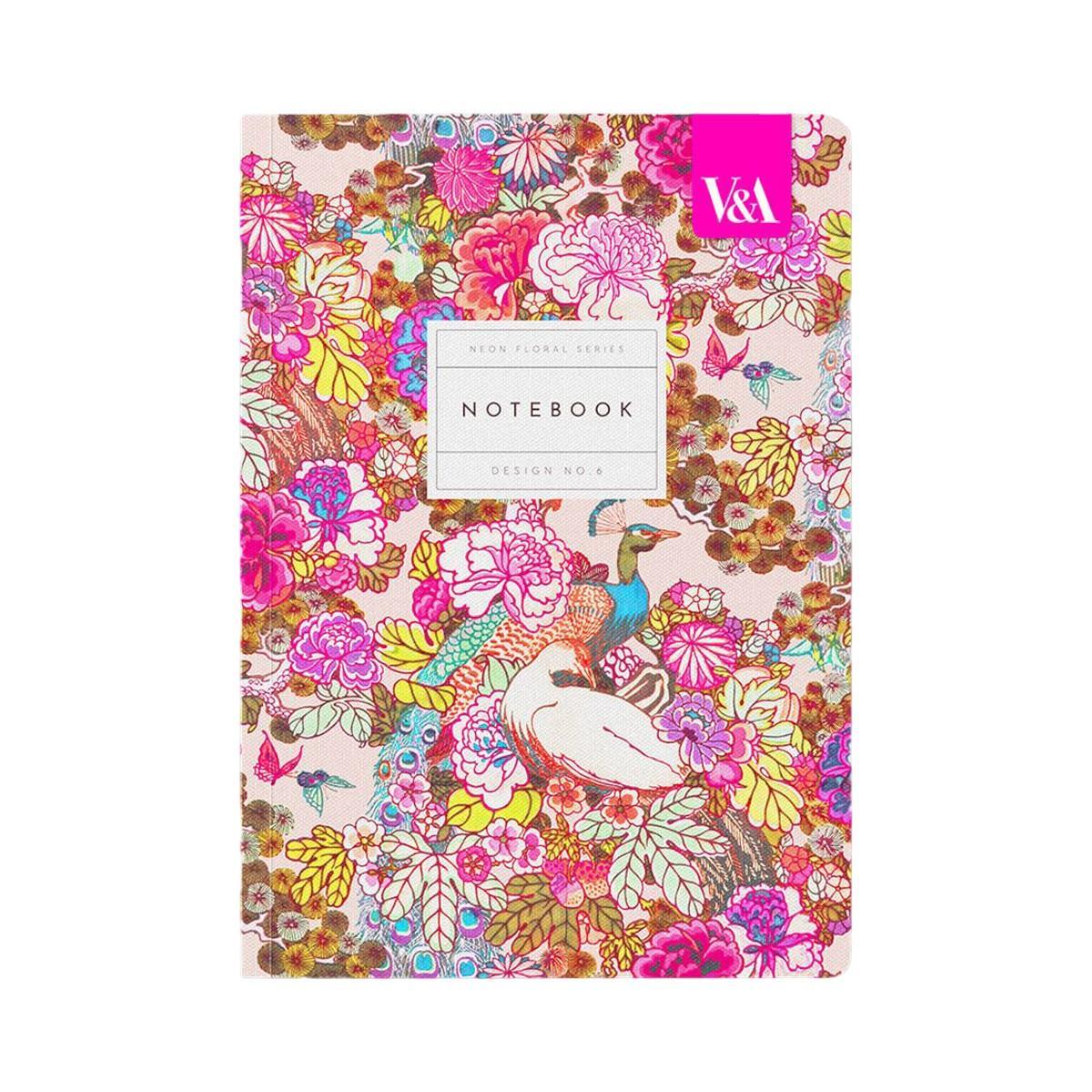 V&A Neon Floral Peacock A5 Notebook | Minimax