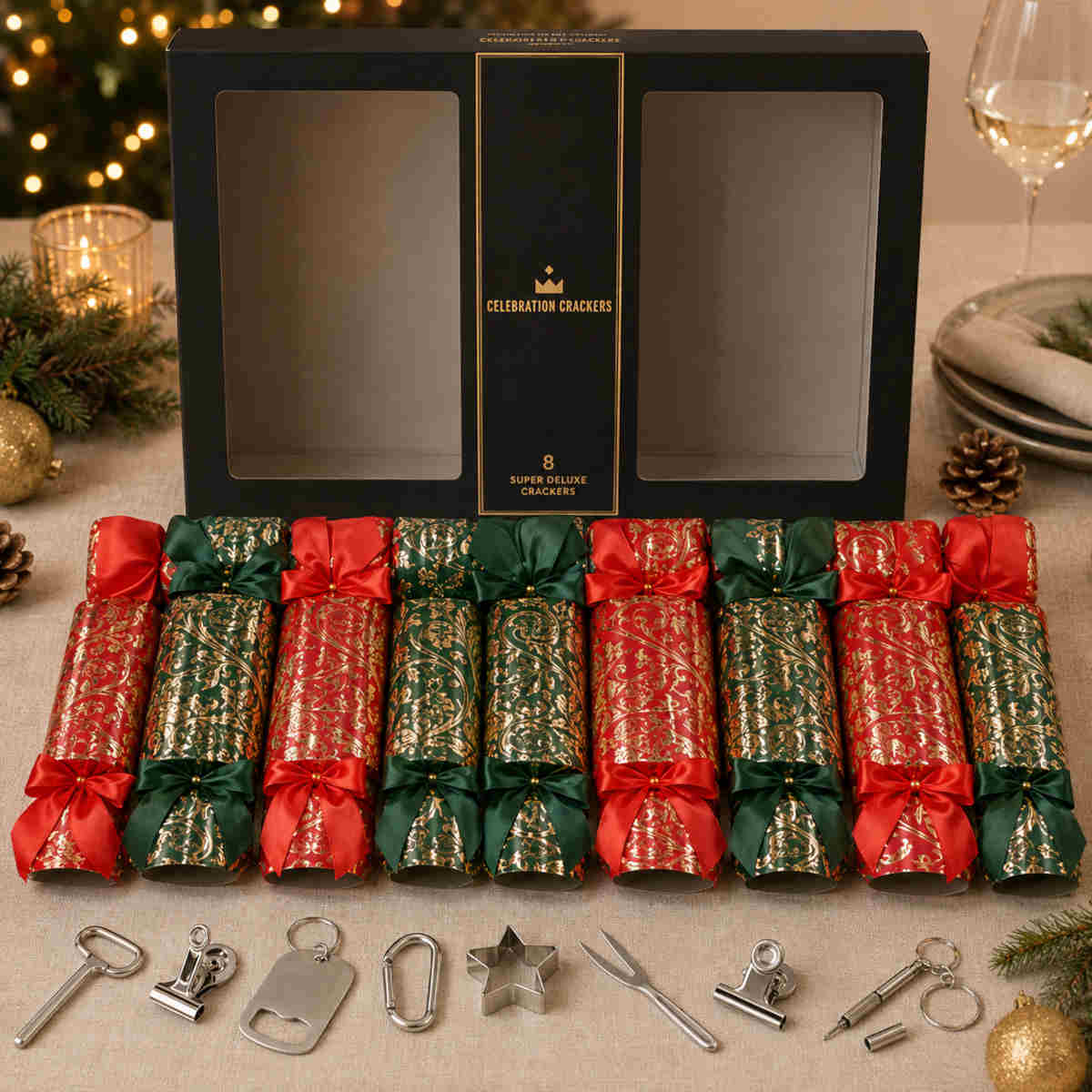Celebration Crackers Super Deluxe Traditional Christmas Crackers 35cm (Set of 8) | Minimax