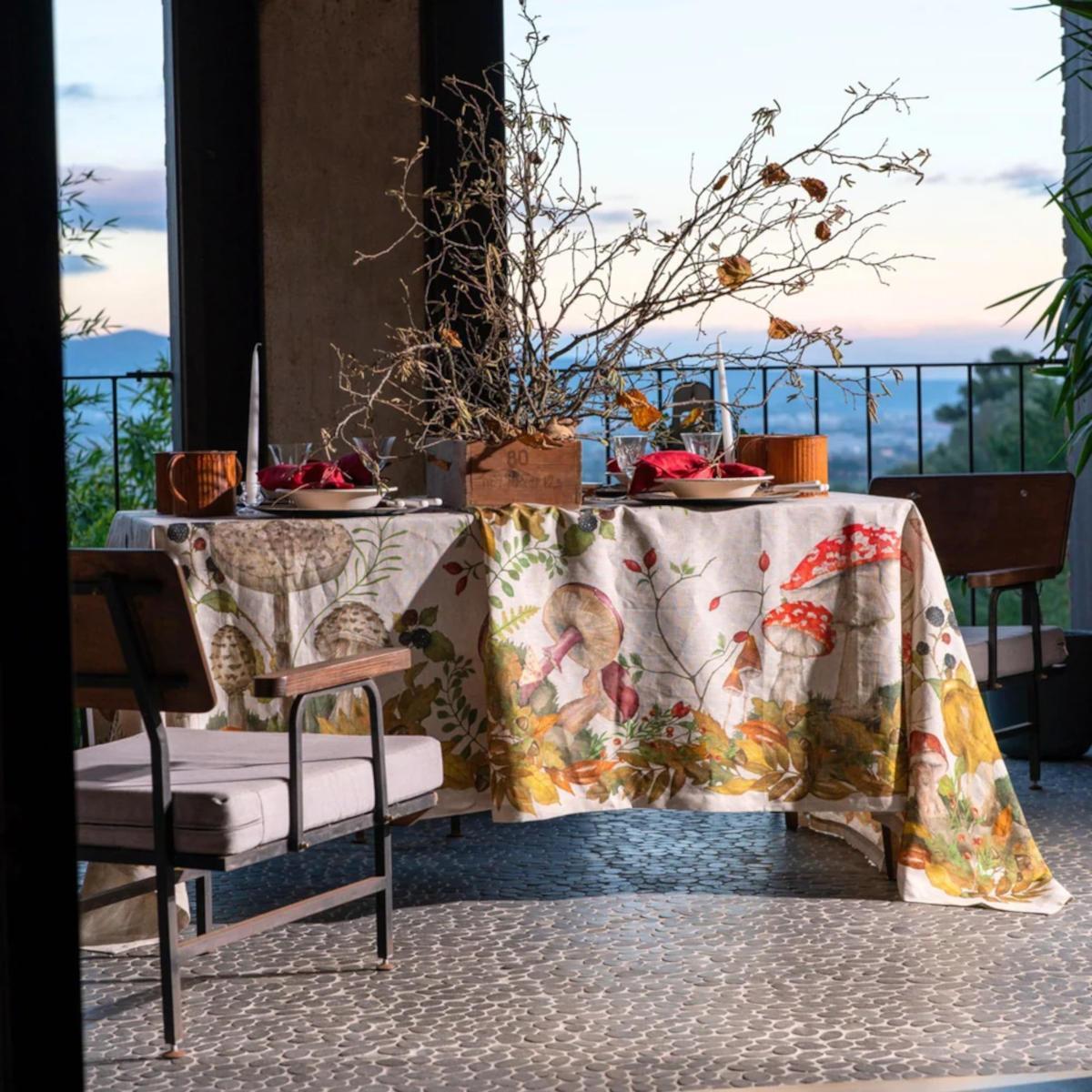 Tessitura Toscana Telerie Grifola linen Tablecloth Mushroom 170x270cm