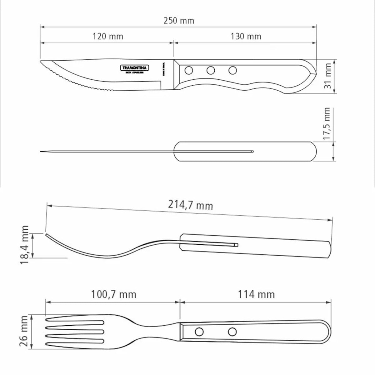 Tramontina Stainless Steel Jumbo Flatware Steak Set 12 Piece | Minimax