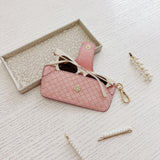 Louenhide Skittle Sunglass Case Woven Pastel Pink featuring textured weave and gold clip