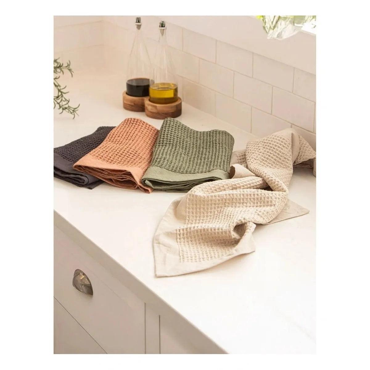 Ladelle Ollie Waffle Tea Towel Terracotta Set of 2 | Minimax - put in a kitchen counter