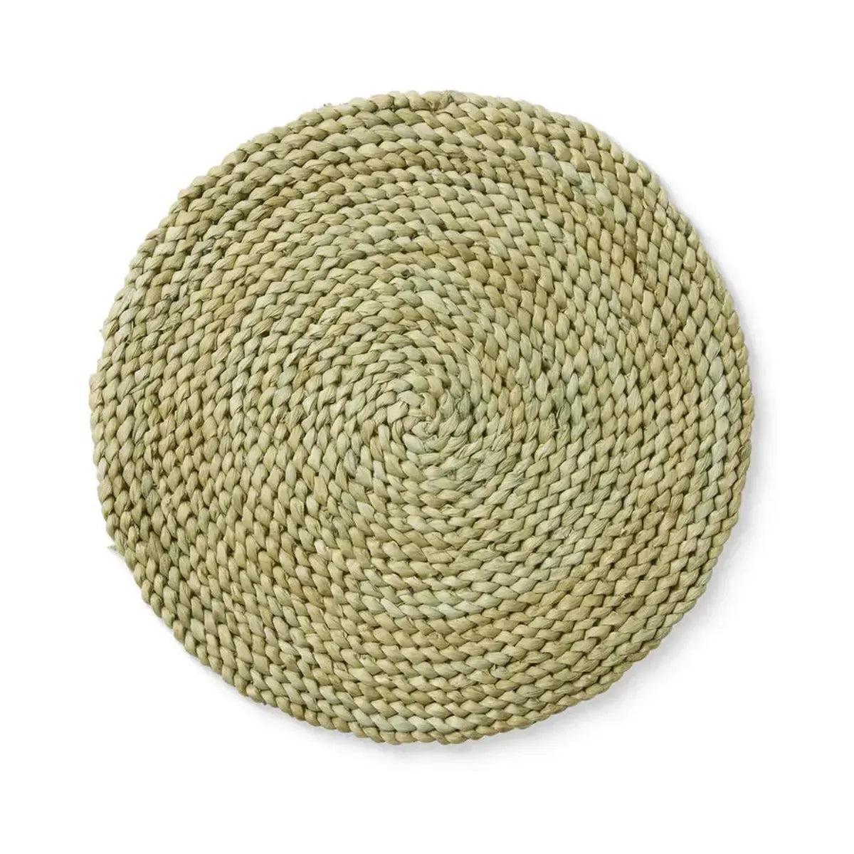 Madras Link Braid Maize Green Table Mat 33cm – round woven placemat made from natural maize braid in green, perfect for dining table styling