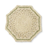 Madras Link Majorca Natural Green Octagon Table Mat 35cm – decorative woven placemat in natural maize with green border and octagon shape