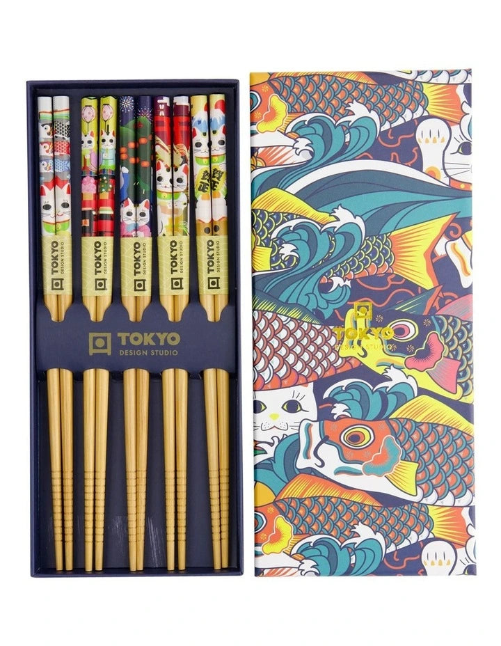 Tokyo Design Lucky And Koinobori Chopstick Giftset 5 Piece in Assorted | Minimax