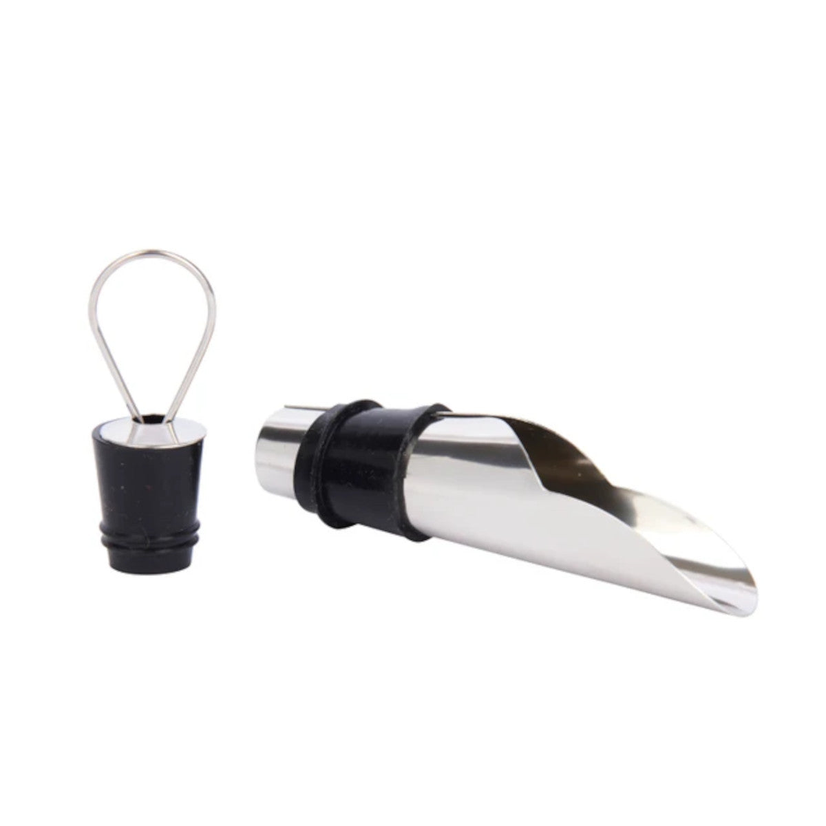 BarCraft Wine Pourer with Stopper Stainless Steel Set 2 Piece