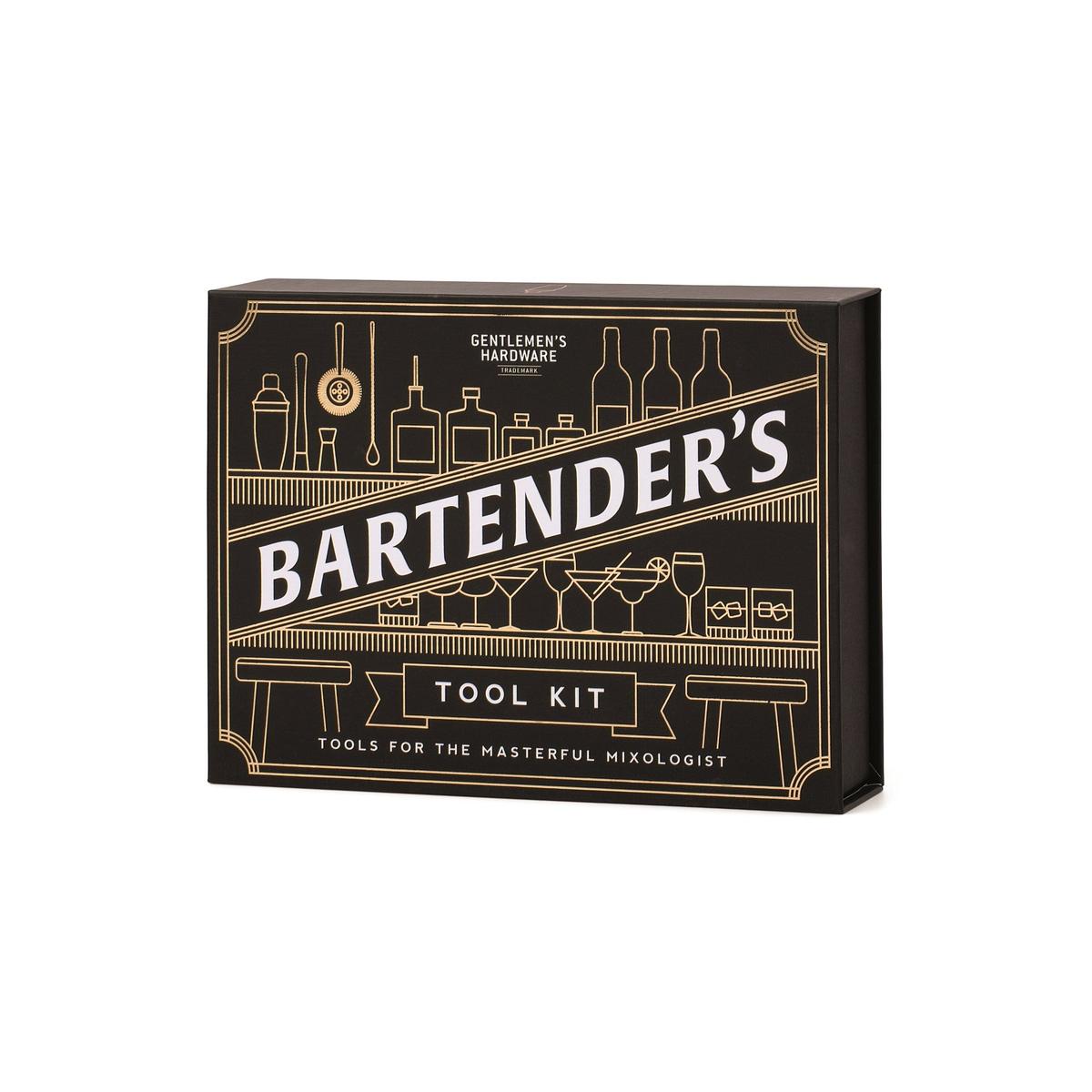 Gentlemen's Hardware Bartenders Kit - Bartender's tool kit packaging with black and gold design