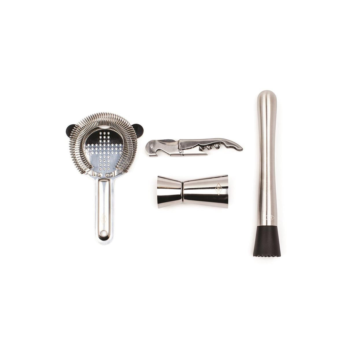 Gentlemen's Hardware Bartenders Kit - Set of cocktail tools including a strainer, corkscrew, jigger, and muddler
