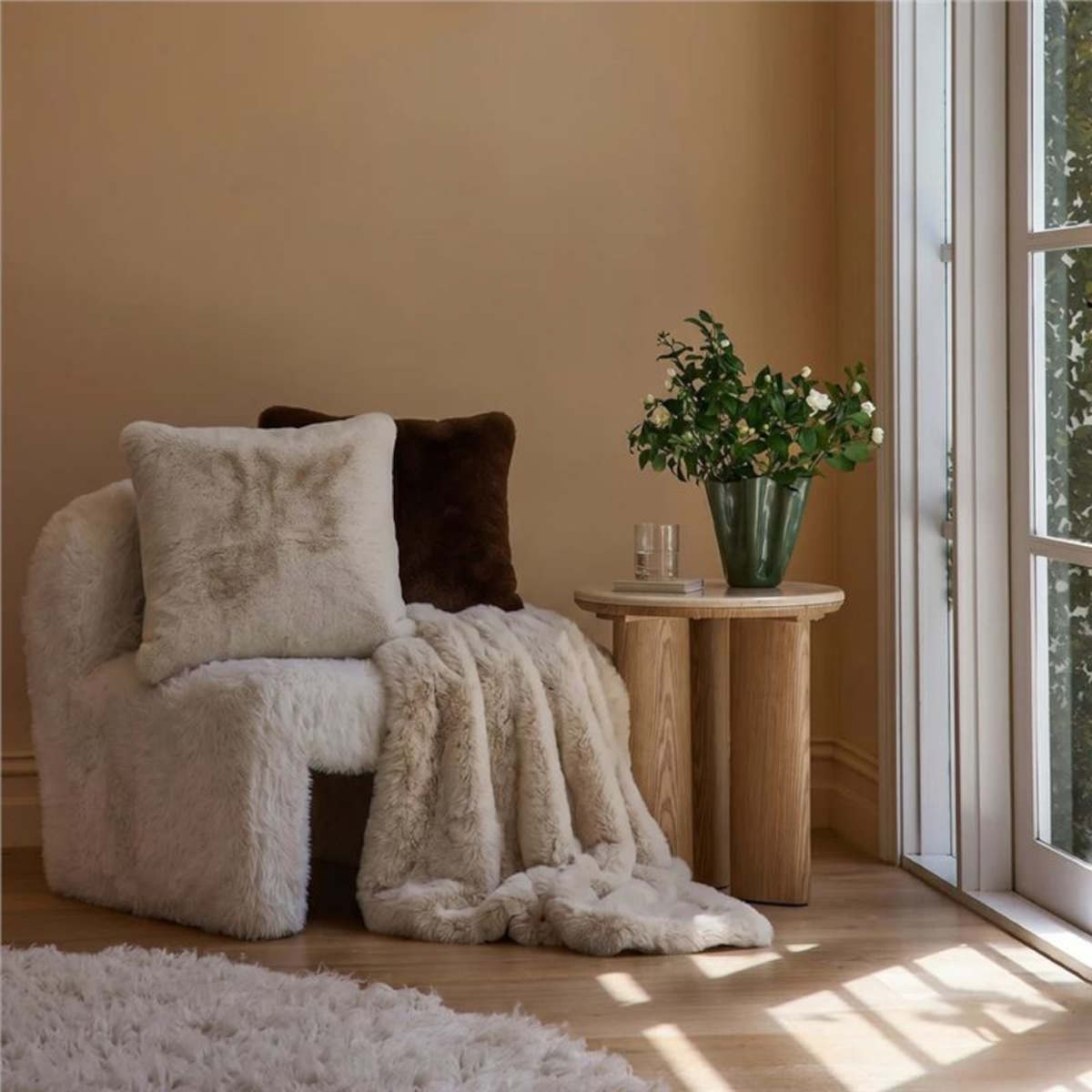 Madras Link Arctic Faux Fur Cushion Chocolate 50cm | Minimax