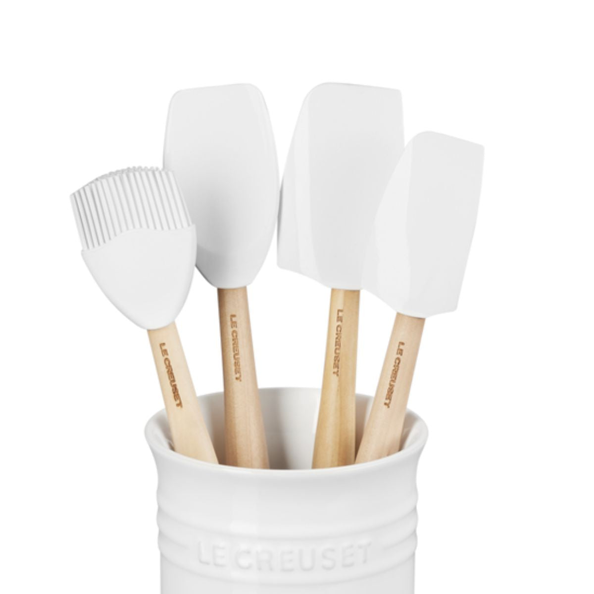Le Creuset Spatula Set with Crock White (5 Piece) | Minimax